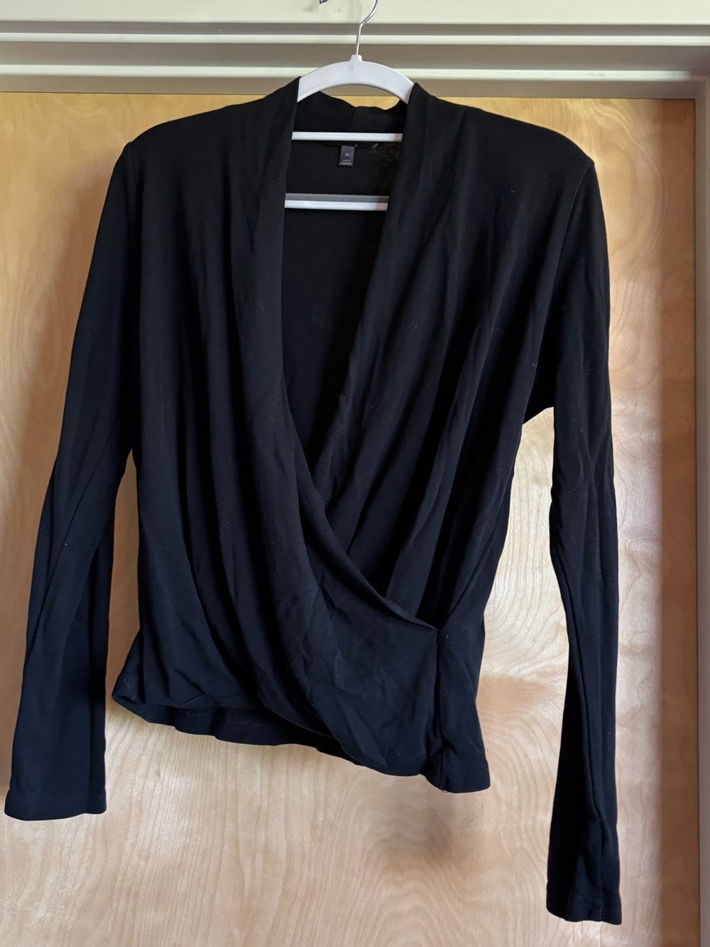 Banana Republic Wrap Front Top Black Lyocell Wool Blend Long Sleeve Surplice M